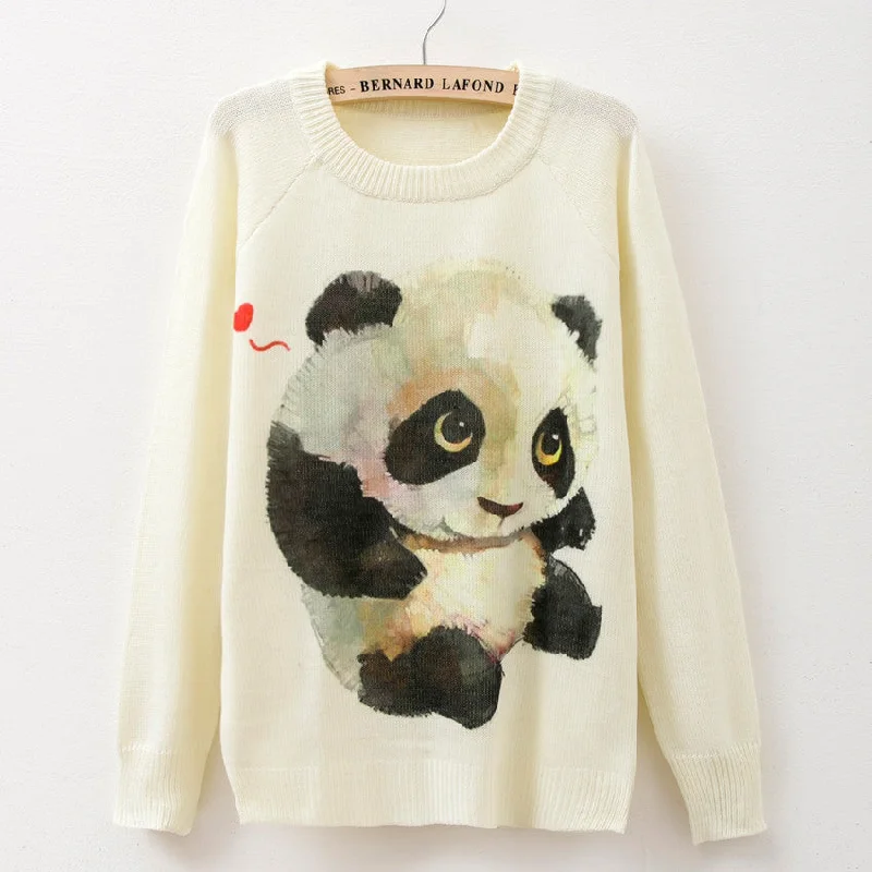 winter Knitwears women sweaters and pullovers fashion Panda/Tiger print Harajuku Sweaters pull femme pullovers Thick Cable Knit