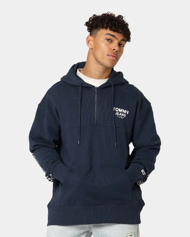 Tommy Jeans Tape Quarter Zip Hoodie Twilight Navy Hoodie with Typography Text Message