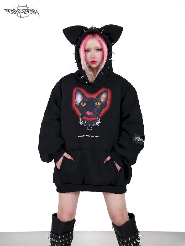 Hooded Studded Rock Punk Genderless Sweatshirt【s0000005701】 Hoodie with Lining Warm Insulated