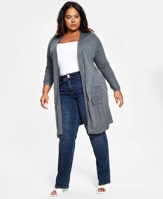 INC International Concepts Plus Size Rib Knit Duster Cardigan Front Pockets Side Pockets Patch Pockets