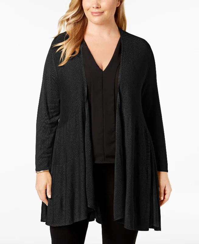 Alfani Plus Size Tiered Open Front Cardigan Satin Fabric Silk Fabric Chiffon Fabric