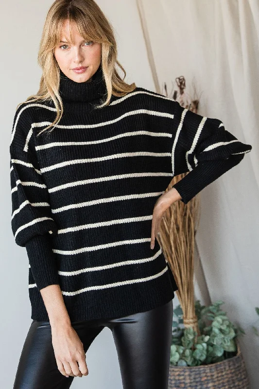 Heavy Knit Striped Turtle Neck Knit Sweater Jersey Fabric Tulle Fabric Batik Fabric
