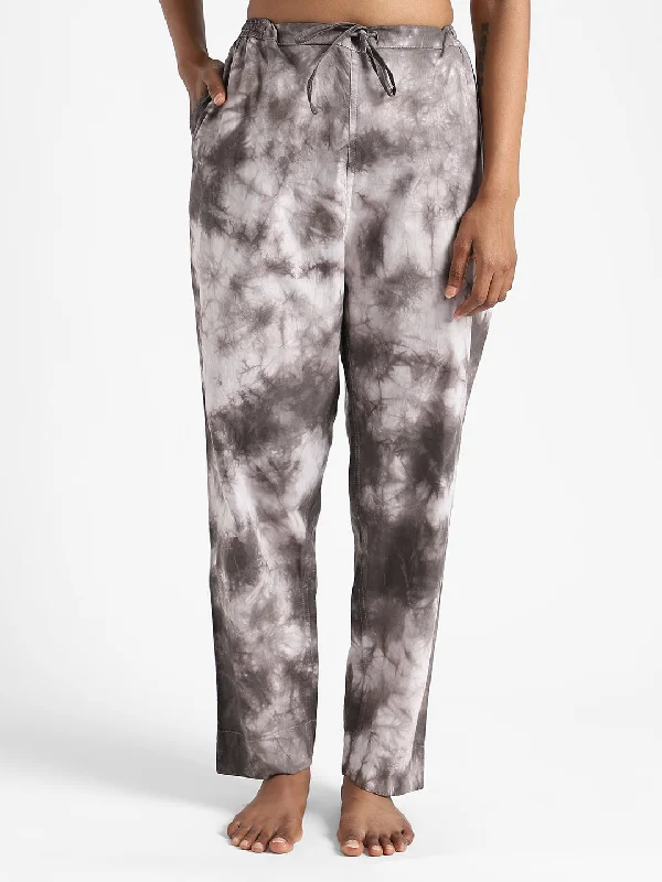 LivBio Women's Tie and Dye Pants | Iron Black | 100% Organic Cotton | Naturally Dyed Trousers | Slim Fit Trousers Mesh Breathable