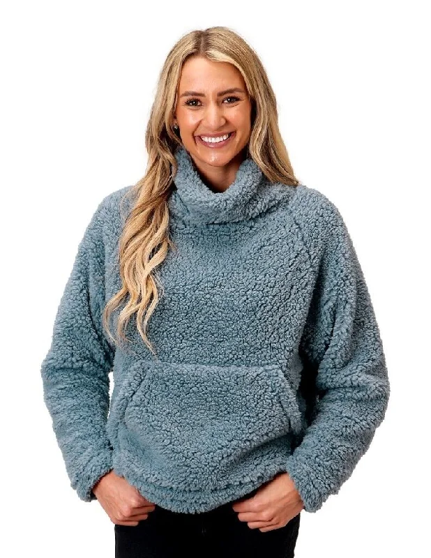 Peyton Polar Fleece Steel Blue Women's Pullover Wide Sleeve Pullover