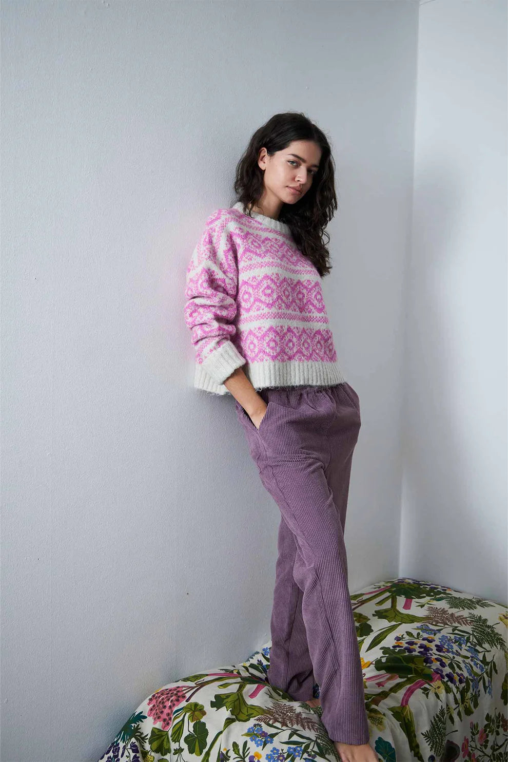 LOLLIES Pink & Cream Jumper Collared Crew Neck Turtle Neck