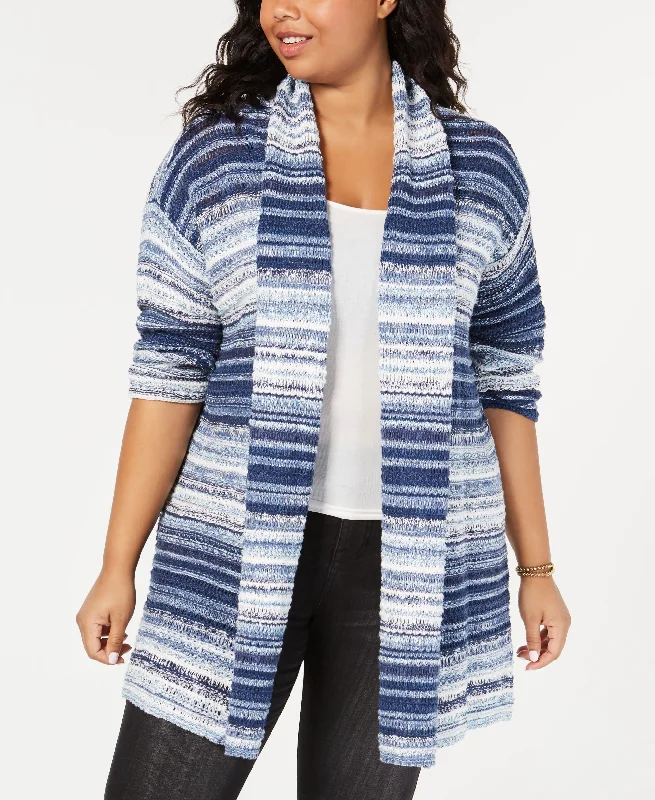 Style & Co Plus Size Textured Stripe Cardigan Sweater Hooded Caped Shawl Collar