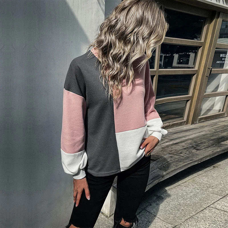 New Fall Winter Pullover Loose Color-blocking Knitted Jumper Women's Sweater Short Puff Sleeve New Fall Winter Pullover Loose Color-blocking Knitted Jumper Women's Sweater Short Puff Sleeve