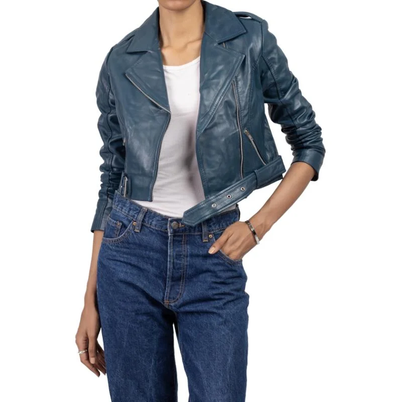 Womens Blue Cropped Leather Jacket Embroidered Jacket Appliqued Jacket Beaded Jacket Womens Blue Cropped Leather Jacket Embroidered Jacket Appliqued Jacket Beaded Jacket