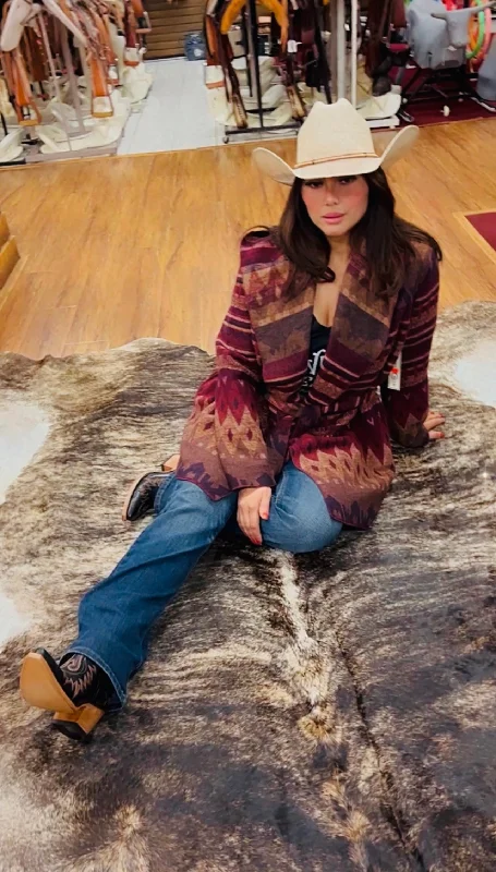 Women's Wine Navajo Tie-Front Blanket Hooded Wrap Jacket Hooded Jacket Caped Jacket Shawl Collar Jacket Women's Wine Navajo Tie-Front Blanket Hooded Wrap Jacket Hooded Jacket Caped Jacket Shawl Collar Jacket