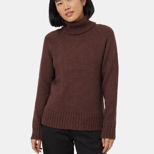 Highline Wool Turtleneck Sweater In Deep Mahogany Heather Silk Blend Satin Velvet
