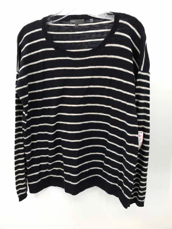 Pre-Owned Vince Navy Size Large Stripe Sweater Ribbed Striped Patterned