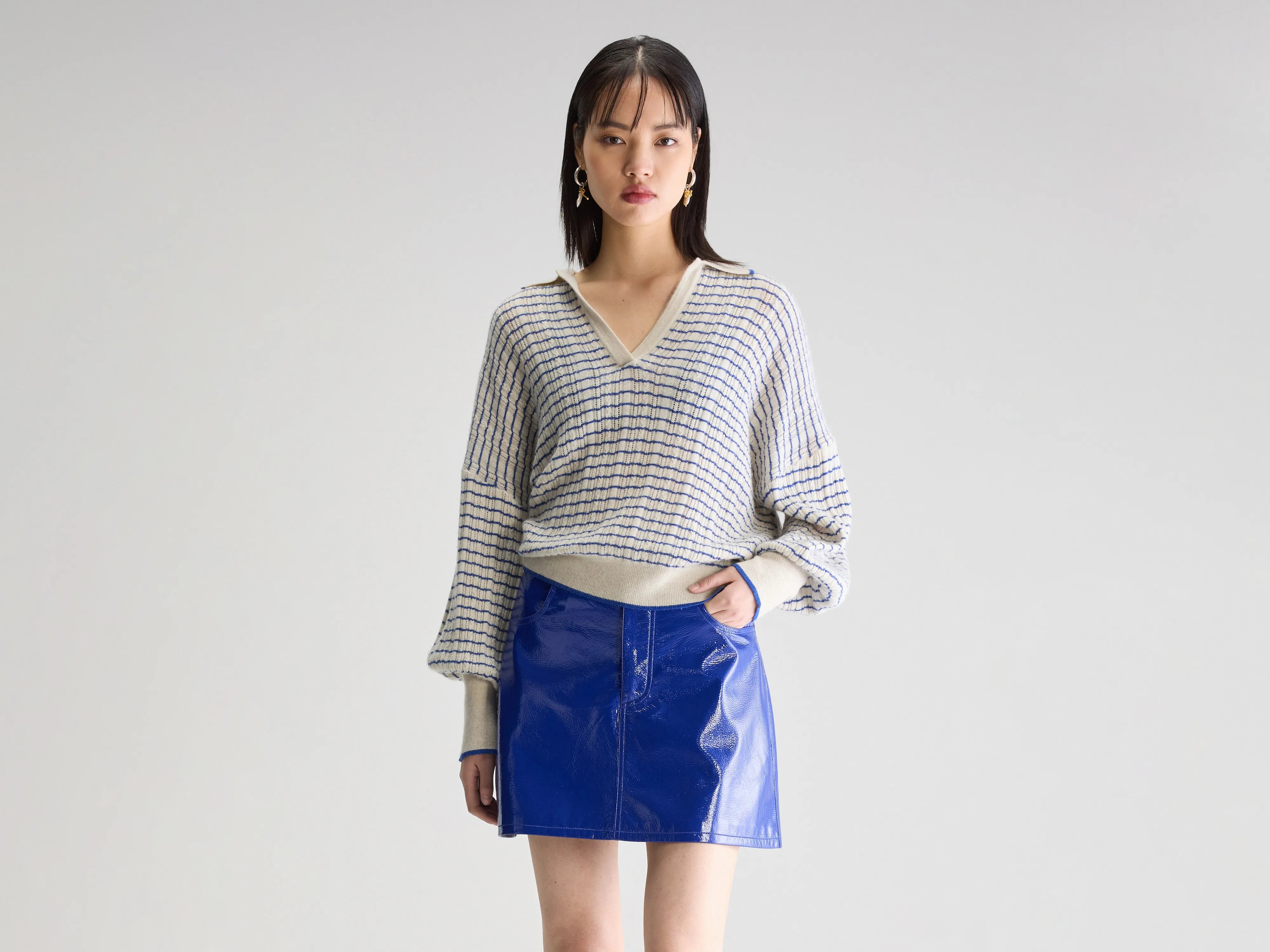 Aummi polo-collar sweater (251 / W / STRIPE A) Transparent Opaque Sheer