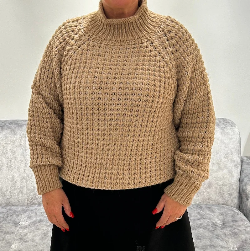 H Beige Wool Sweater Sequined Glittery Shiny