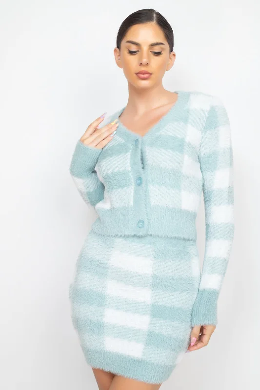 Plaid Button-front Cropped Sweater Cardigan Cable Knit Ribbed Knit Lace Knit