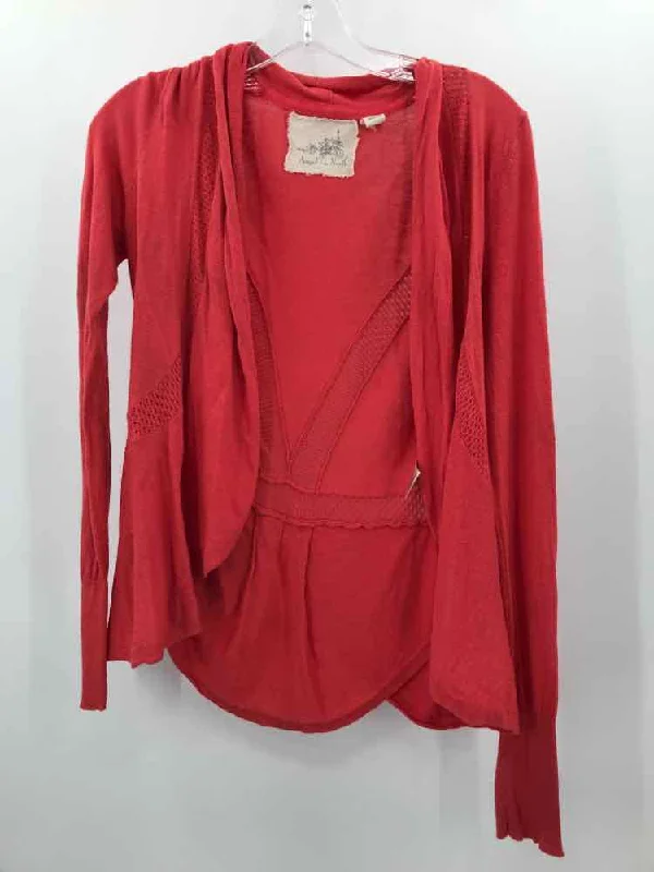 Pre-Owned Angel Of the North Orange Size Small Cardigan Sweater Silk Blend Satin Velvet