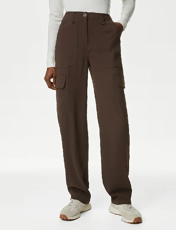 Crepe Cargo Relaxed Trousers Chocolate Trousers Winter Warm