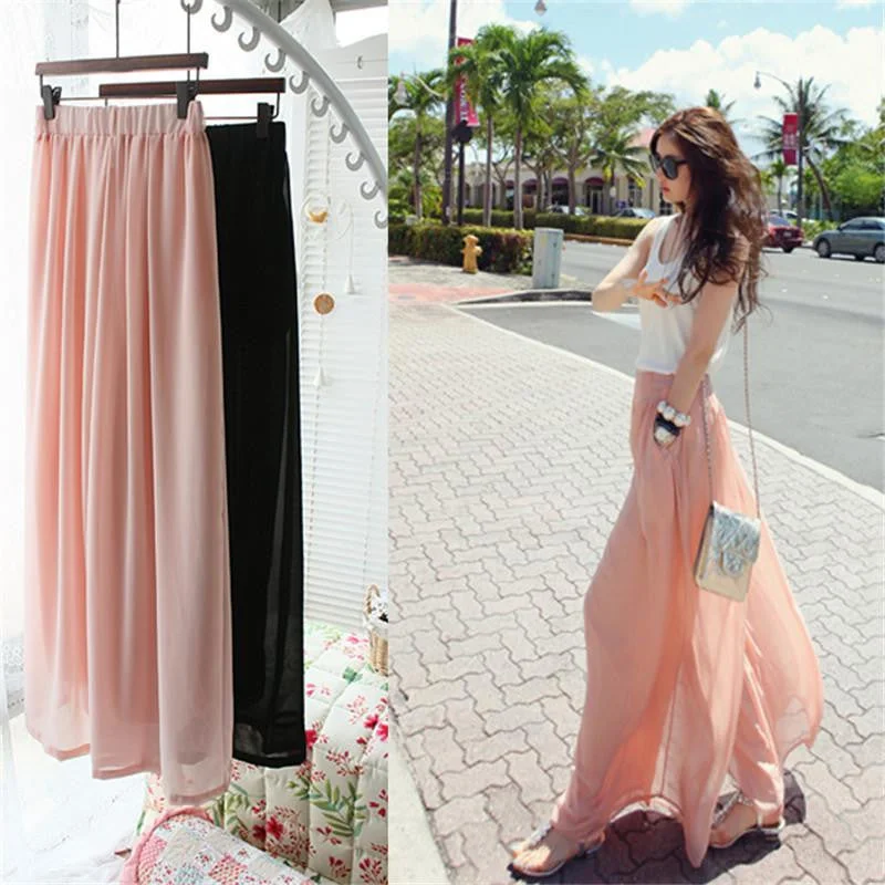 Women's Long Wide Leg Pants Solid Chiffon Skirt Pants Fashion Skorts Culottes Harem Pants Loose High Waist Trousers YLL362 Trousers Elastic Waist Soft Women's Long Wide Leg Pants Solid Chiffon Skirt Pants Fashion Skorts Culottes Harem Pants Loose High Waist Trousers YLL362 Trousers Elastic Waist Soft