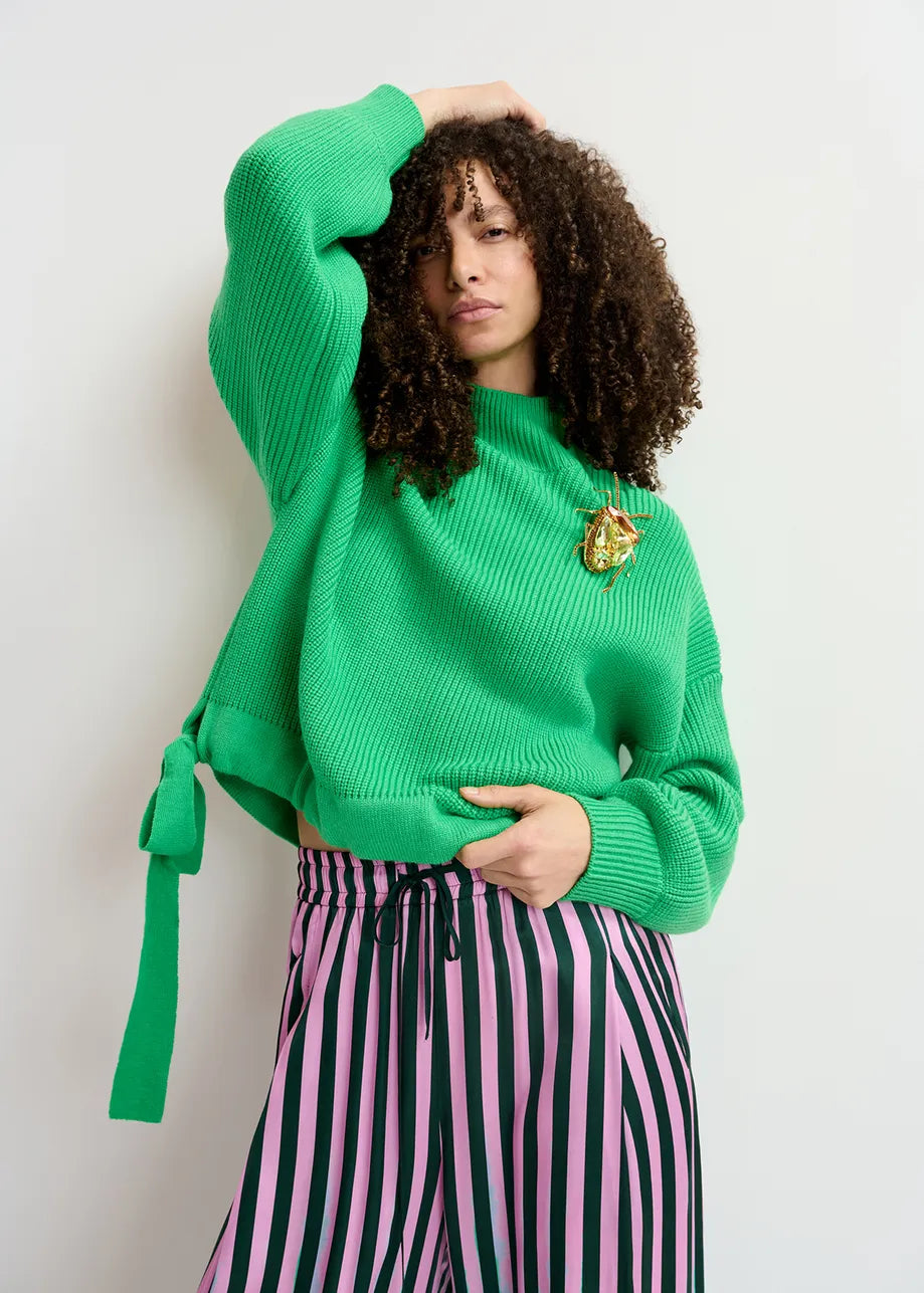 ESSENTIEL Green Knit Sweater Faux Fur Fabric Real Fur Fabric Shearling Fabric
