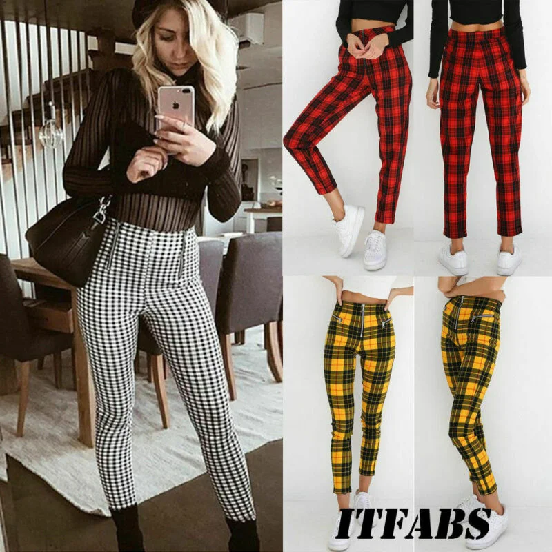 Classic Plaid Pants Women Zipper Skinny Denim Office Casual High Waist Jeggings Pencil Pants Trouser Streetwear Trousers Polka Dot Cute Classic Plaid Pants Women Zipper Skinny Denim Office Casual High Waist Jeggings Pencil Pants Trouser Streetwear Trousers Polka Dot Cute