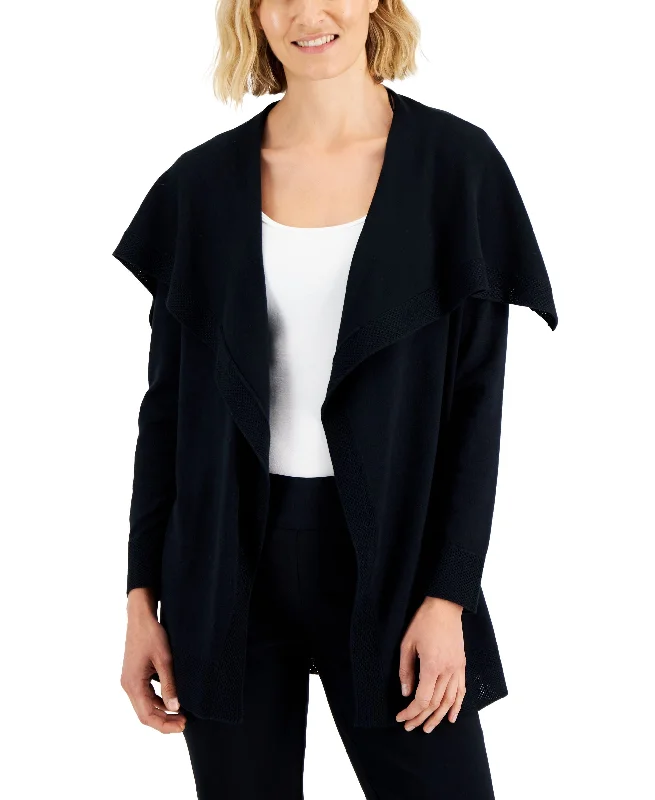 JM Collection Petite Envelope Neck Open Front Solid Cardigan Iron Safe Non-Iron Wrinkle Free