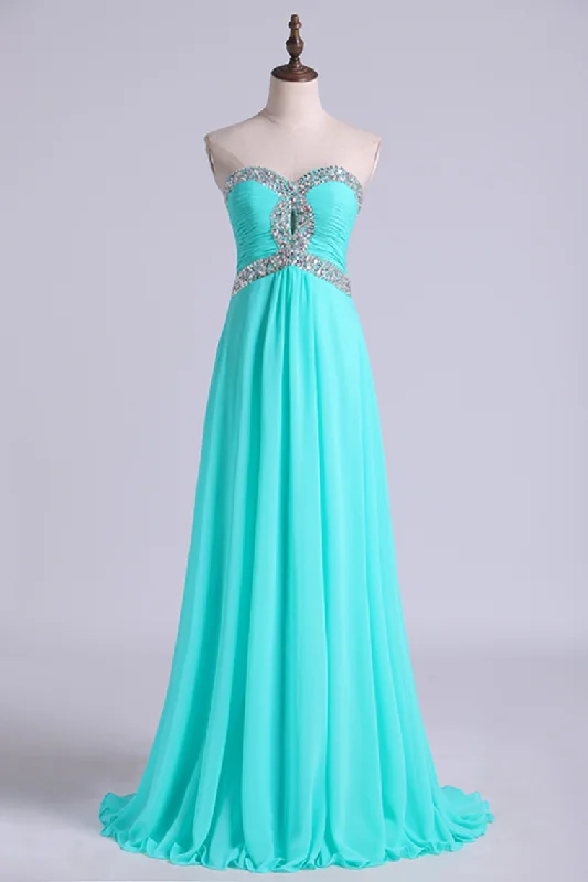 Prom Dresses A Line Floor Length Sweetheart Chiffon With Rhinestone