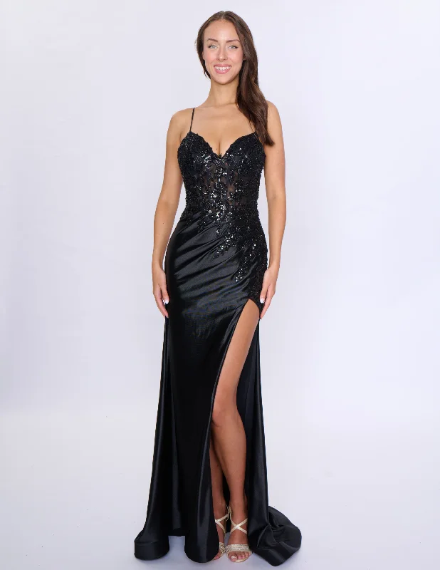 Nina Canacci 1585 Size 4,8,12 Black Fitted Sequin Long Prom Dress Formal evening Gown Slit Ruched V neck Nina Canacci 1585 Size 4,8,12 Black Fitted Sequin Long Prom Dress Formal evening Gown Slit Ruched V neck