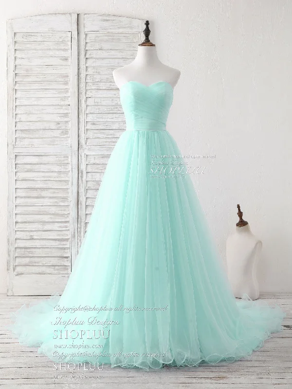 Simple Sweetheart Light Green Tulle Long Prom Dress, Green Evening Dress