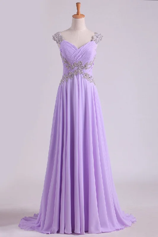 Pom Dresses Off The Shoulder Floor Length Chiffon Beaded