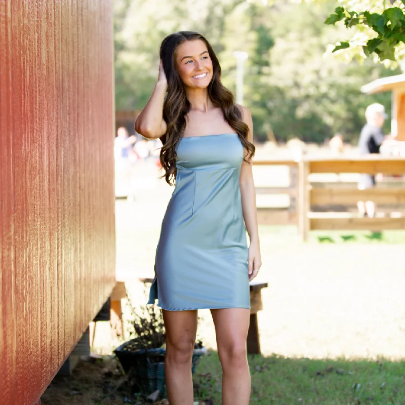 Flattered Satin Dress - Sage