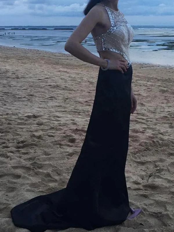 Unique Sparkly Ivory Beading Top Criss-Cross Back Sexy Sleeveless Cut Waist Black Satin Prom Dresses,PD00005 Unique Sparkly Ivory Beading Top Criss-Cross Back Sexy Sleeveless Cut Waist Black Satin Prom Dresses,PD00005