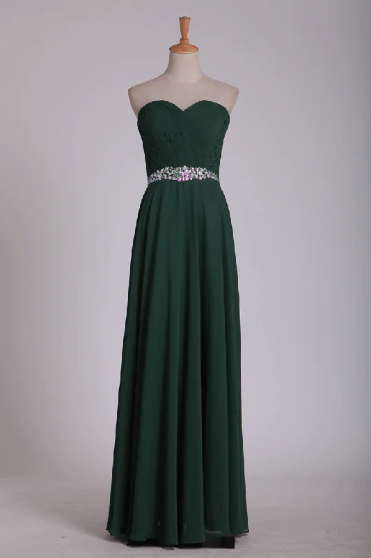 Prom Dress Fitted & Pleated Bodice A Line Chiffon Beaded Floor Length