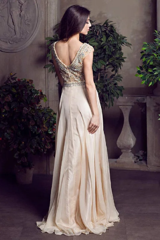 Prom Dress Scoop A Line Floor Length Beaded Tulle Bodice With Chiffon Skirt