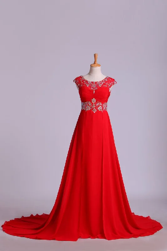 Prom Dress Open Back Scoop Off The Shoulder With Beads And Sequins