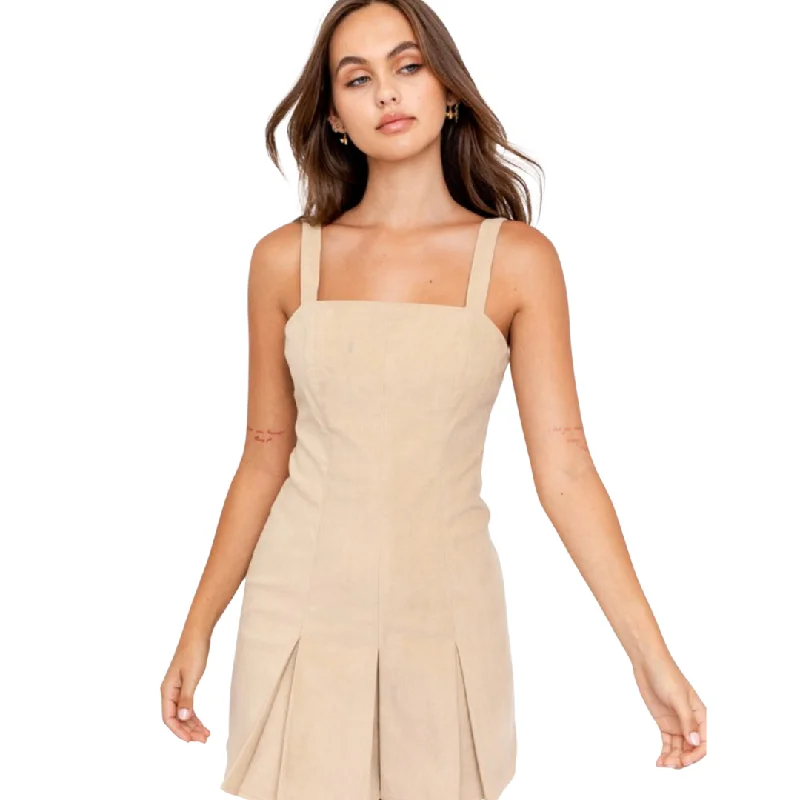 Corduroy Pleated Dress - Tan