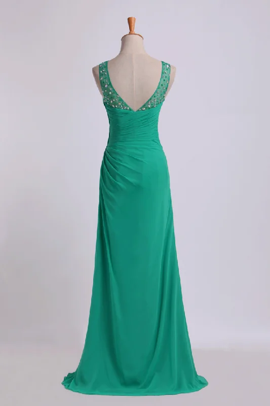 Beaded Sweetheart Prom Dresses Neckline And Straps Ruffled Bodice With Slit