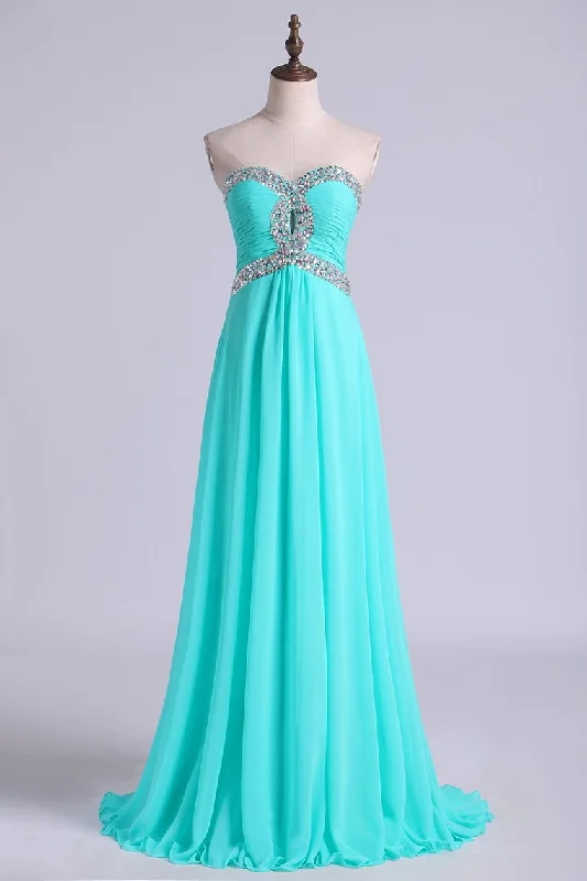 Prom Dresses A Line Floor Length Sweetheart Chiffon With Rhinestone