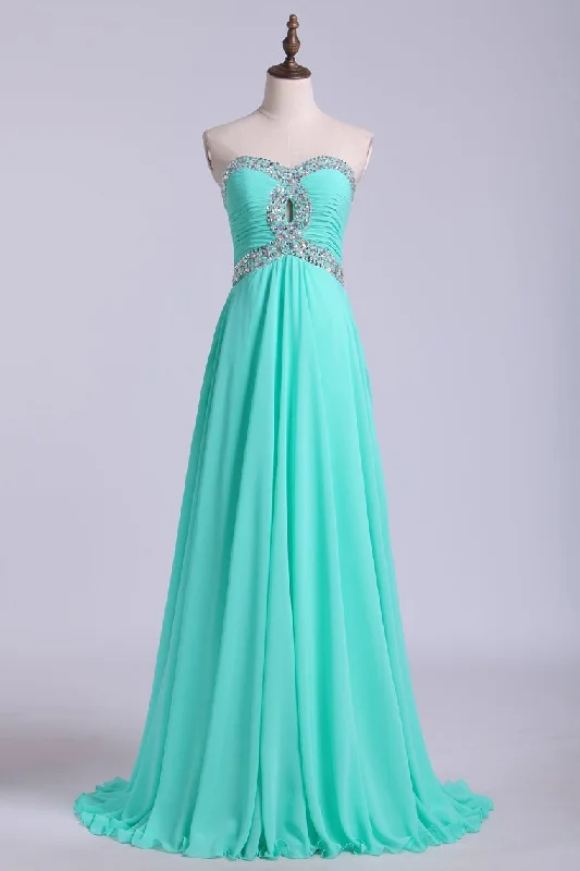 Prom Dresses A Line Floor Length Sweetheart Chiffon With Rhinestone