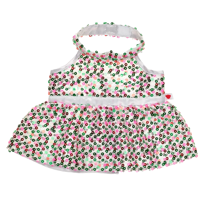 Christmas Pink Green Halter Dress