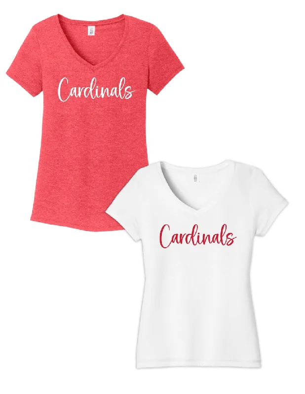 2024 - Tee - Women's Vneck with Curly Cardinals script - Red or Gray Iron Safe Non-Iron Wrinkle Free 2024 - Tee - Women's Vneck with Curly Cardinals script - Red or Gray Iron Safe Non-Iron Wrinkle Free