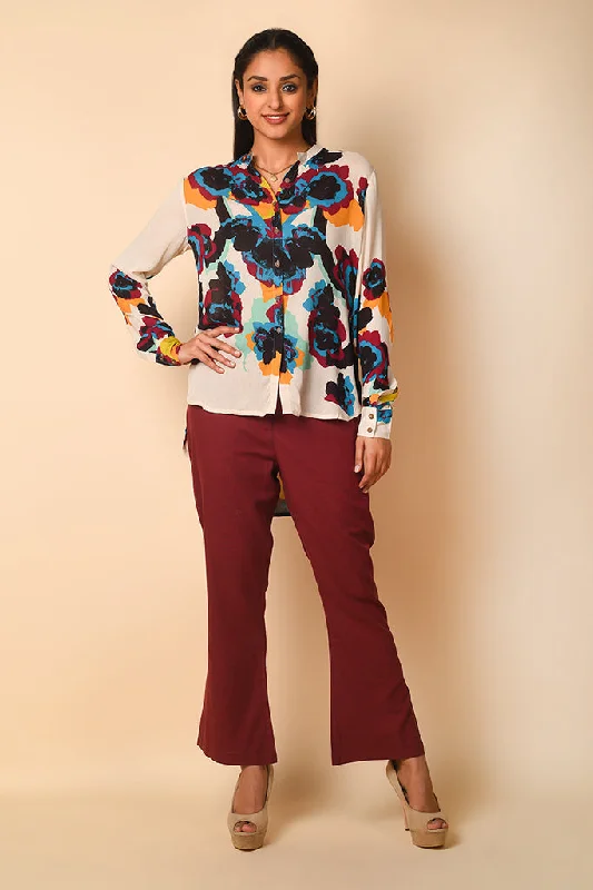 Abstract Floral Shirt Solid Print Embellished