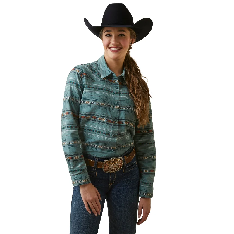 Ariat Ladies R.E.A.L. Billie Jean Gemstone Stripe Button Down Shirt 10046043 Satin Blend Silk Blend Wool Blend