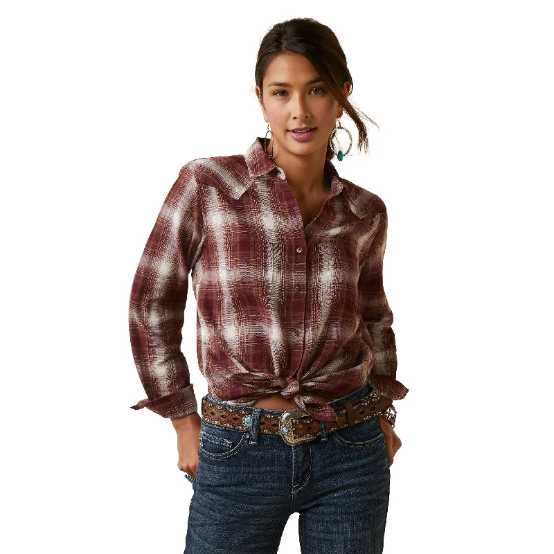 Ariat Ladies R.E.A.L. Billie Jean Hearth Plaid Button Down Shirt 10046045 Asymmetrical Pockets Print