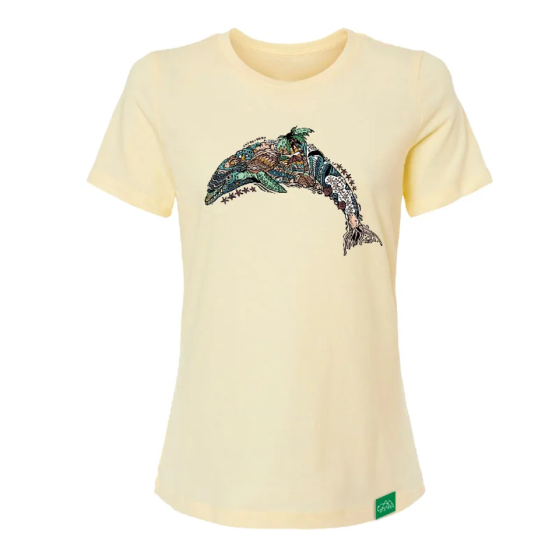 Boho Dolphin Women's Relaxed T-Shirt V-Neck T-Shirt Long Sleeve Cotton