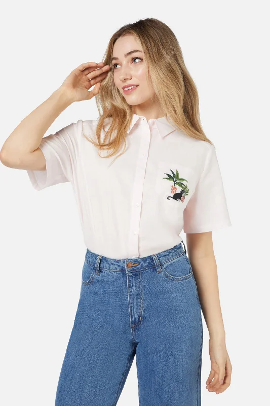 Cat & Plants Shirt Zippered Front Buttoned Front Snap Front