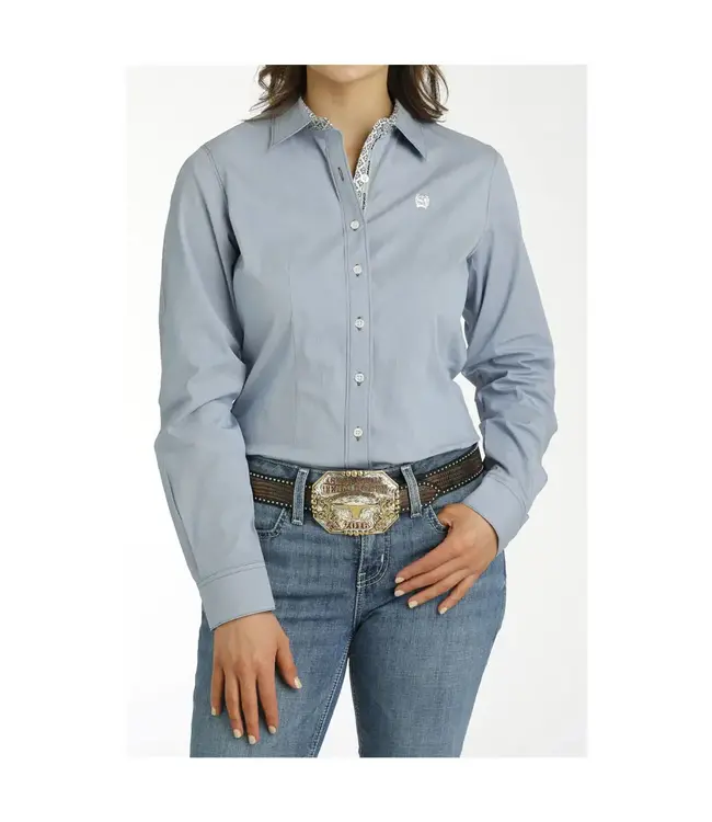 Women's Cinch STRIPE L/S STRETCH SHIRT- LIGHT BLUE Hooded Caped Shawl Collar