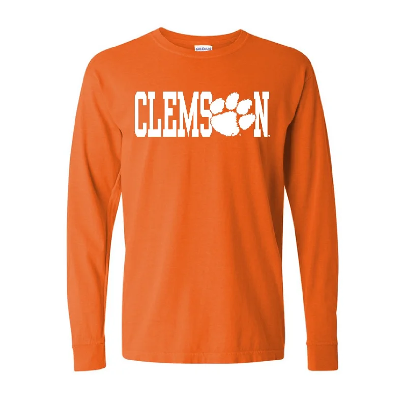 Tigertown Graphics Clemson University Athletic Paw Long Sleeve T-shirt Mesh Blend Leather Blend Suede Blend