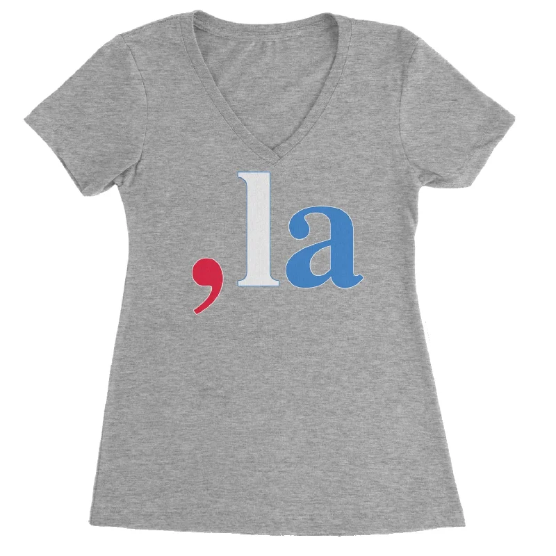 Comma-La - Support Kamala Harris For President 2024 Ladies V-Neck T-shirt Terry Blend Velvet Blend Canvas Blend