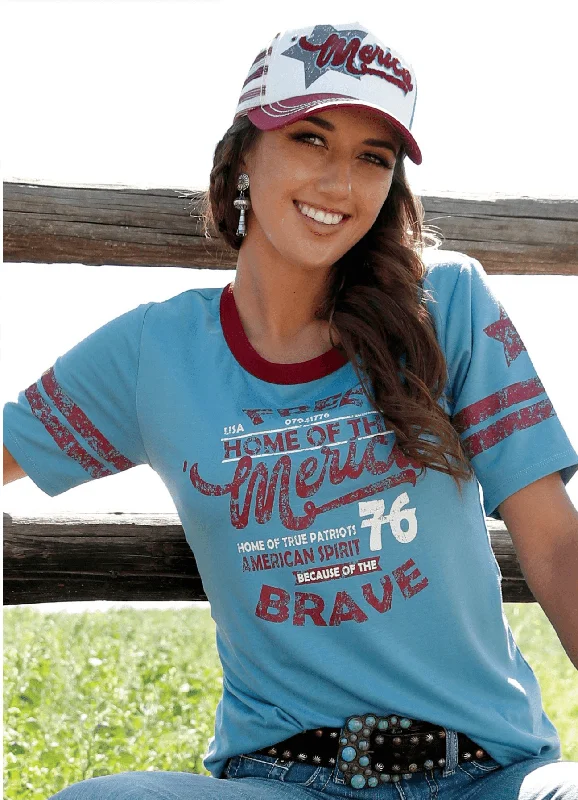 Cinch Women's Blue America's Spirit Tee Shirt CTK7396001 Knit Fabric Woven Fabric Fleece Fabric Cinch Women's Blue America's Spirit Tee Shirt CTK7396001 Knit Fabric Woven Fabric Fleece Fabric