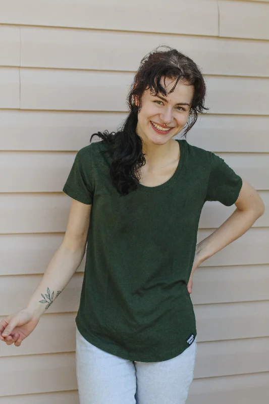 Women's Bamboo Tee - Plain Apparel - Forest Green Mesh Blend Leather Blend Suede Blend Women's Bamboo Tee - Plain Apparel - Forest Green Mesh Blend Leather Blend Suede Blend