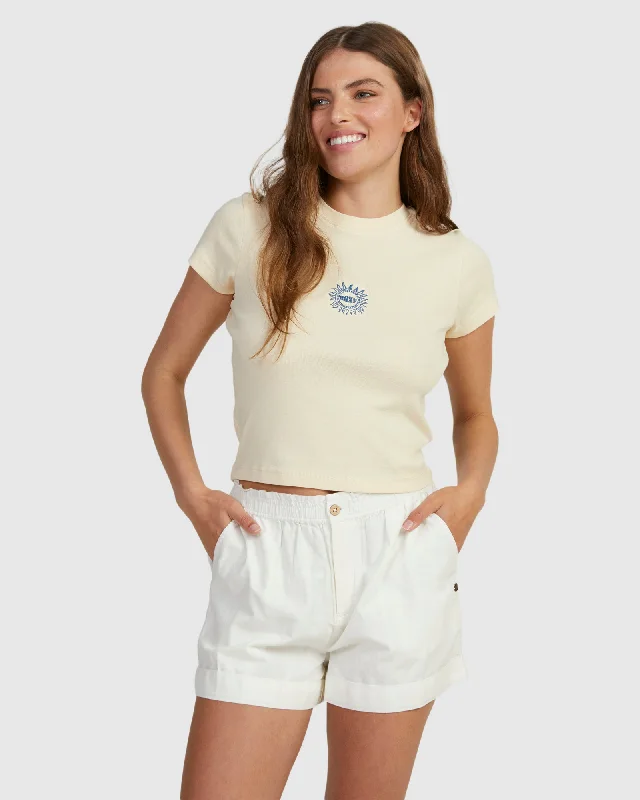 Womens Costa Del Sud Baby Tee T-Shirt Solid Print Embellished